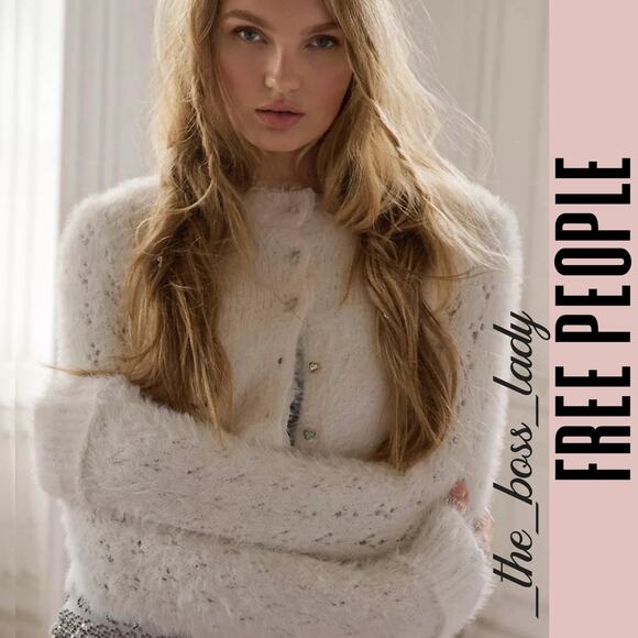 Free People cardigan sweater cropped cozy warm boho preppy pointelle XS white - Picture 1 of 10